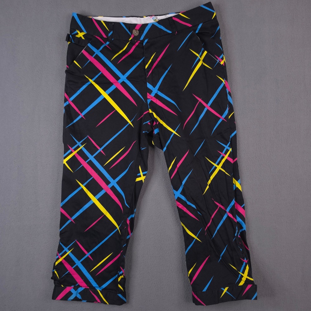 Royal & Awesome Mens 32x32 Golf Pants Black Neon Pink Crosshatch Print